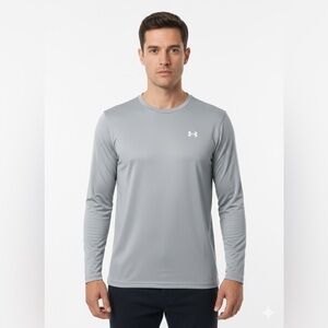 Under Armour Men's Loose Fit Silver Gray Mid-Weight Long Sleeve Tee Size XL New
